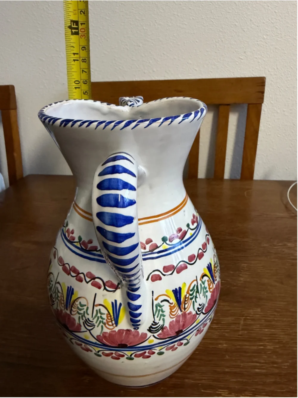 Vintage Puente Hand Painted Spanish Pottery Pitcher Floral Ceramic Jug Signe